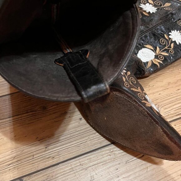 PECOS BILL Women's Cowboy Boots Sz 6.5 Brown with White Floral Embroidered NICE! - Picture 6 of 6